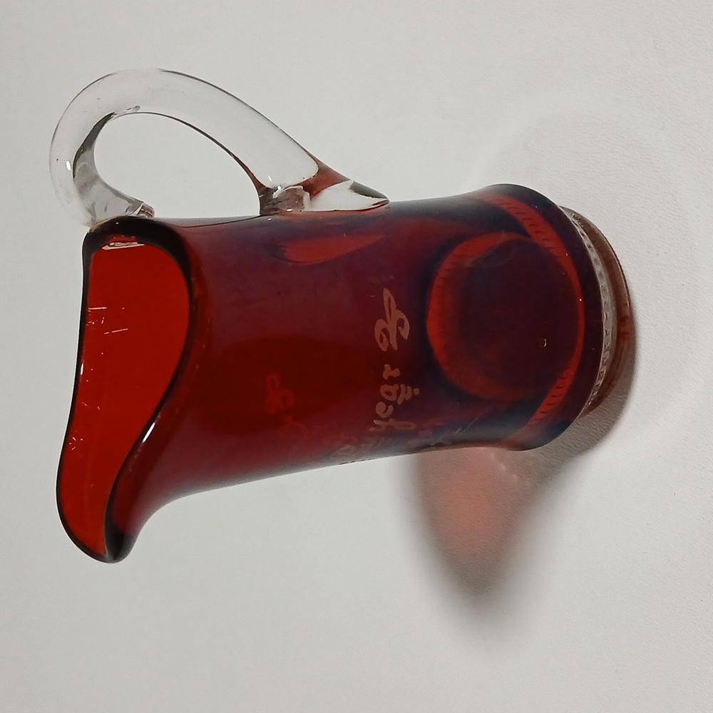 Ruby Red Stain Flash Glass Creamer to Clear Glass Handle Vintage 1907 - Picture 9 of 11